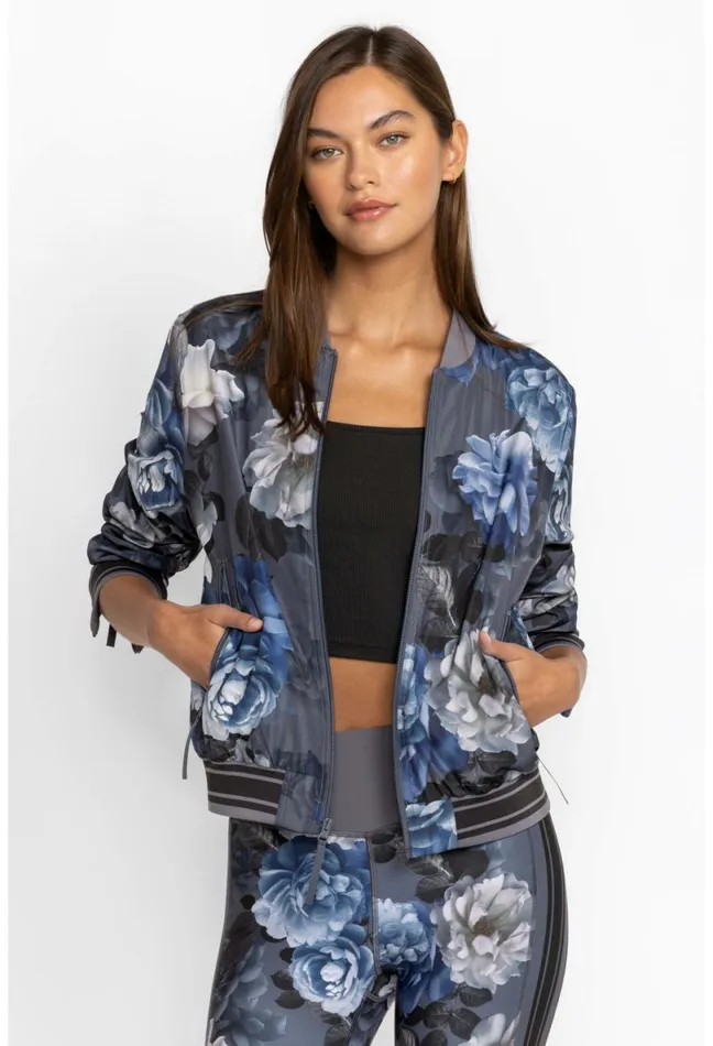 Women Johnny Was Active Grey Peony Drop Shoulder Bomber Jacket Grey Peony