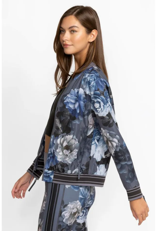 Women Johnny Was Active Grey Peony Drop Shoulder Bomber Jacket Grey Peony