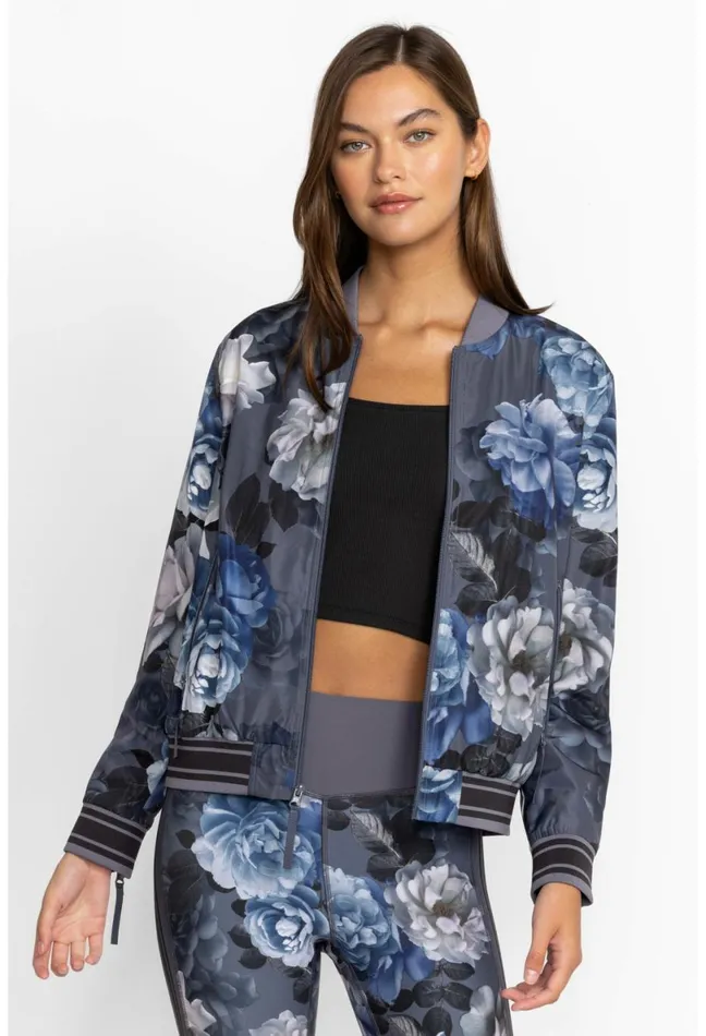 Women Johnny Was Active Grey Peony Drop Shoulder Bomber Jacket Grey Peony