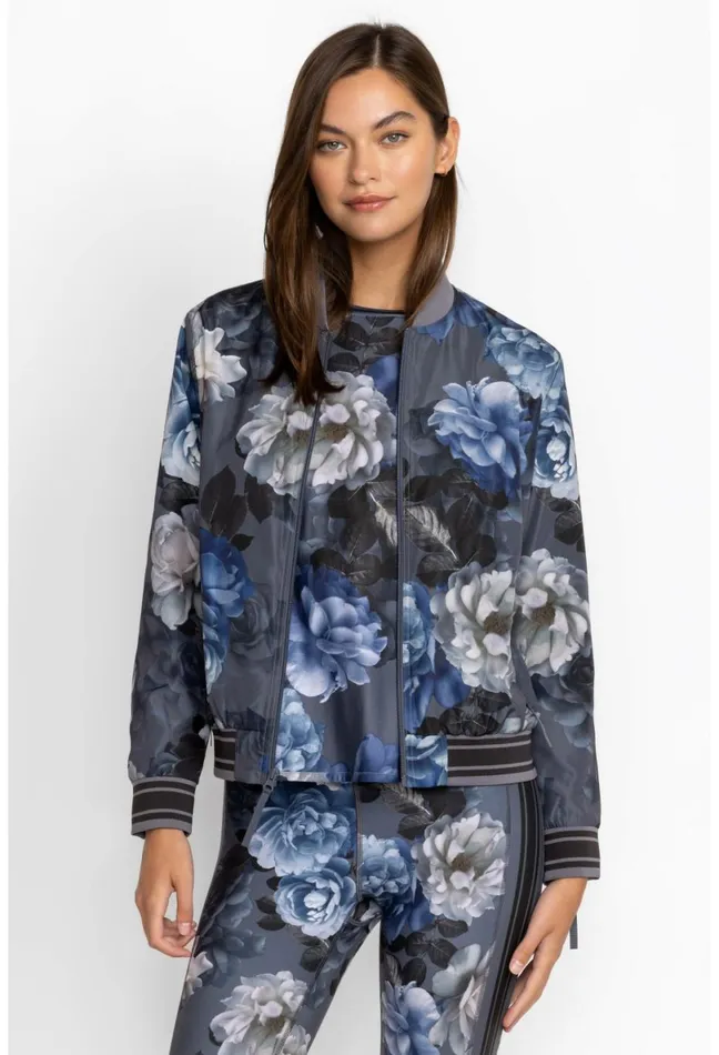 Women Johnny Was Active Grey Peony Drop Shoulder Bomber Jacket Grey Peony