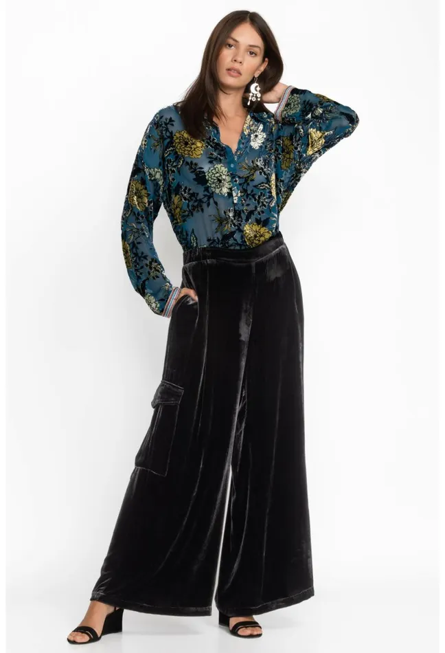 Women Johnny Was Bottoms Zatima Silk Cargo Pant Black