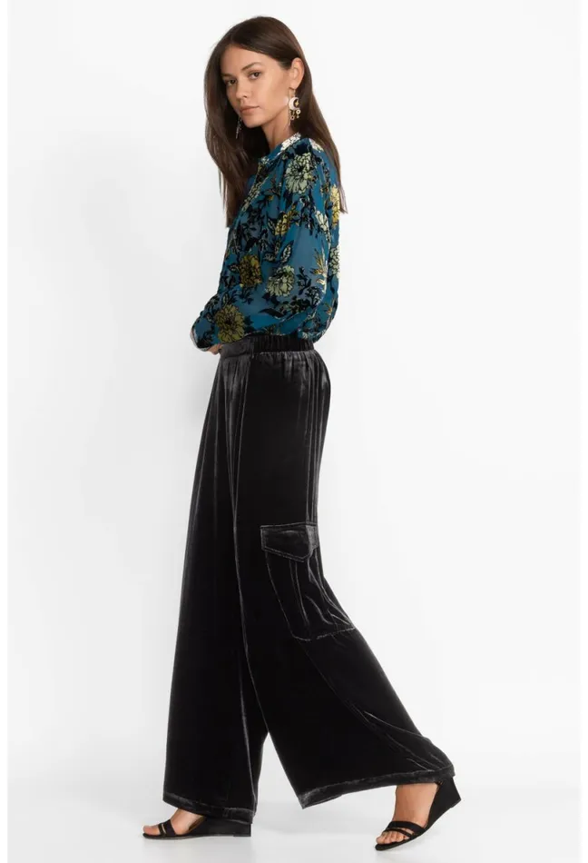 Women Johnny Was Bottoms Zatima Silk Cargo Pant Black