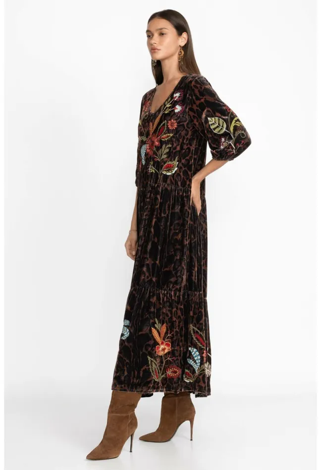 Women Johnny Was Dresses Isabella Velvet Tiered Dress French Leopard