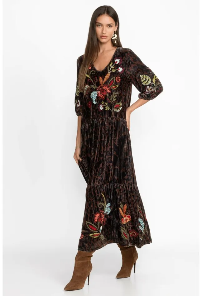 Women Johnny Was Dresses Isabella Velvet Tiered Dress French Leopard