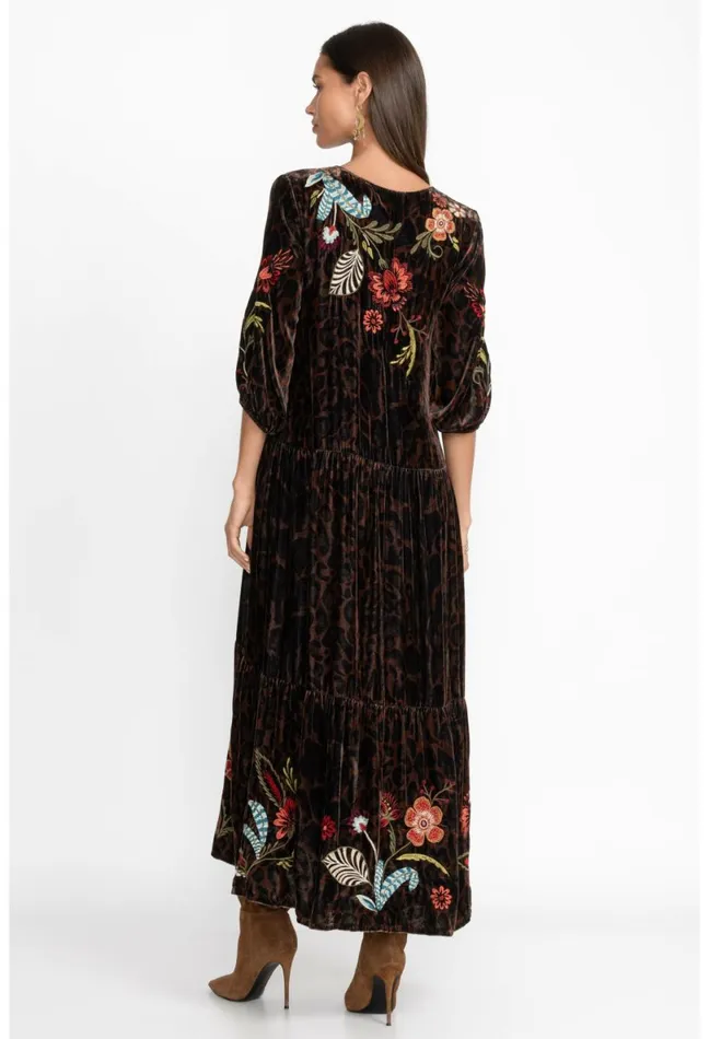 Women Johnny Was Dresses Isabella Velvet Tiered Dress French Leopard