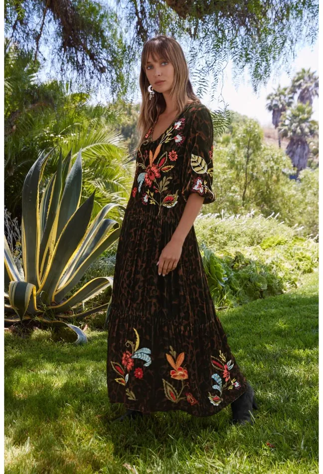 Women Johnny Was Dresses Isabella Velvet Tiered Dress French Leopard