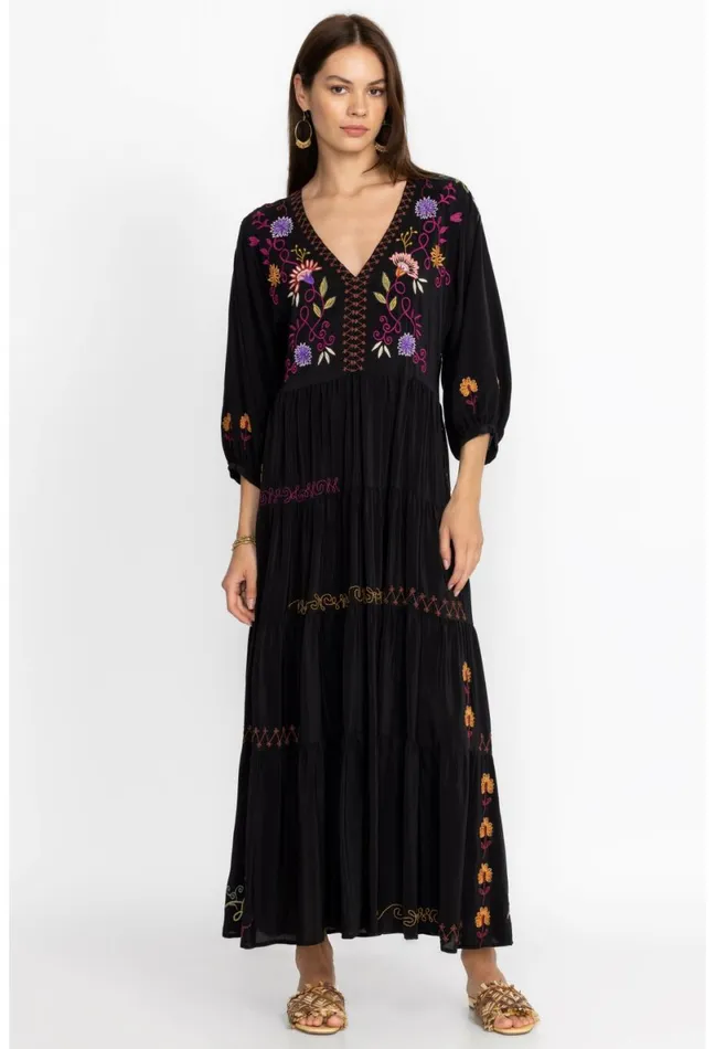 Women Johnny Was Dresses Toni Dolman Tiered Dress Black