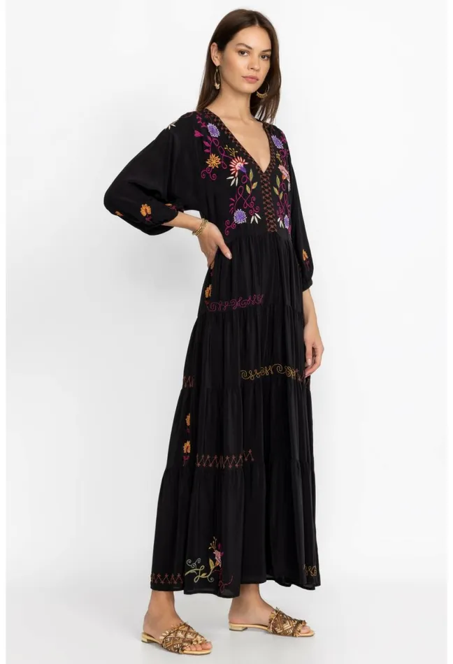 Women Johnny Was Dresses Toni Dolman Tiered Dress Black