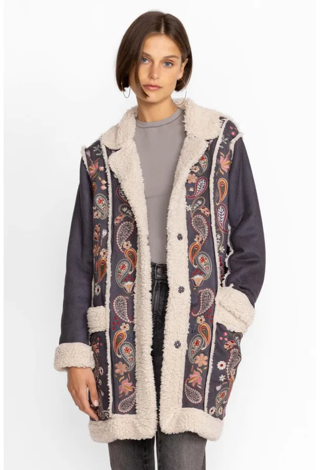 Women Johnny Was Outerwear Lori Suede Sherpa Jacket Charcoal