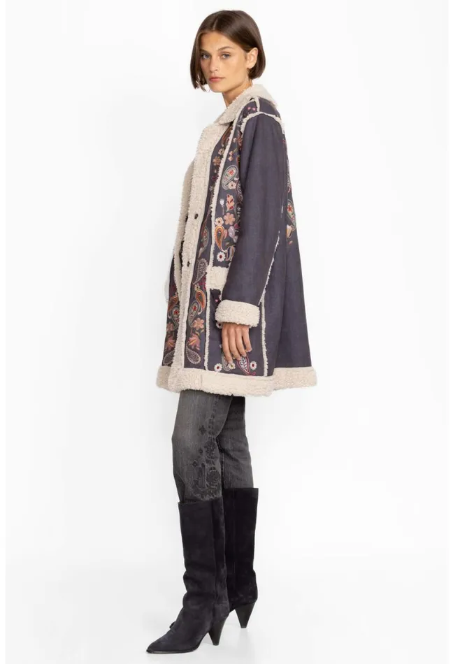 Women Johnny Was Outerwear Lori Suede Sherpa Jacket Charcoal