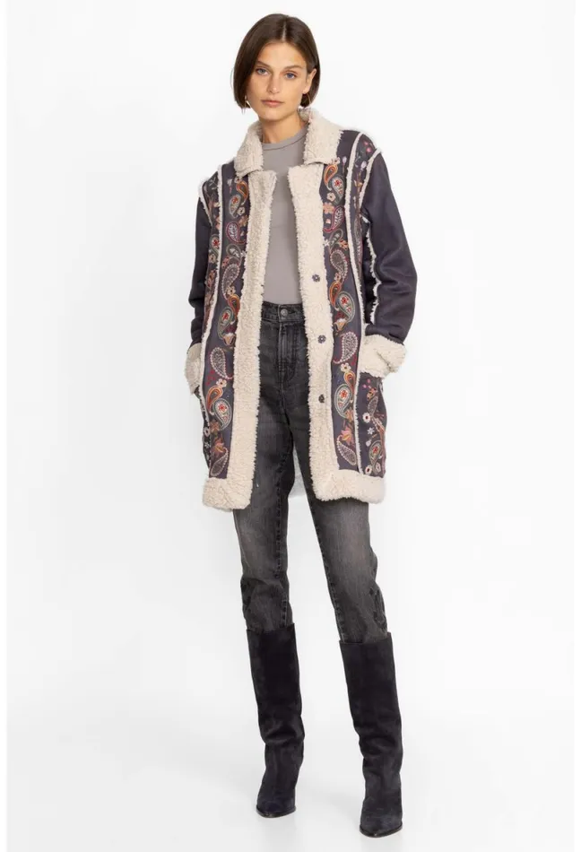 Women Johnny Was Outerwear Lori Suede Sherpa Jacket Charcoal
