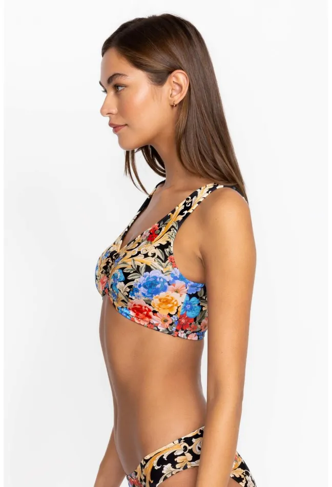 Women Johnny Was Swim and Resort Black Royal Ruched Bikini Top Multi
