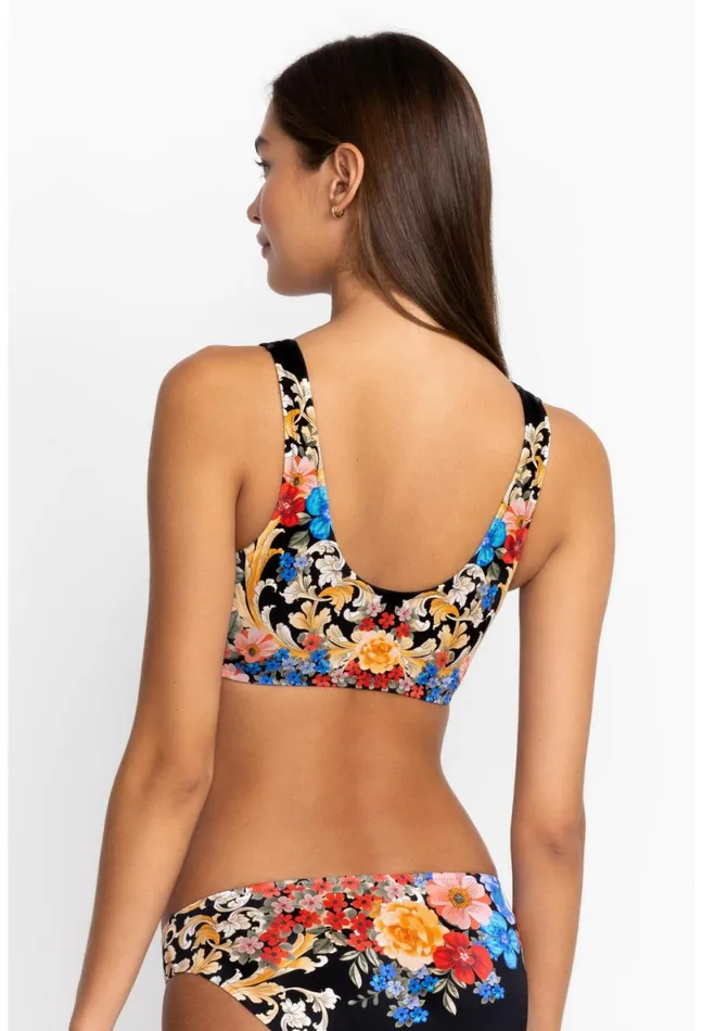 Women Johnny Was Swim and Resort Black Royal Ruched Bikini Top Multi