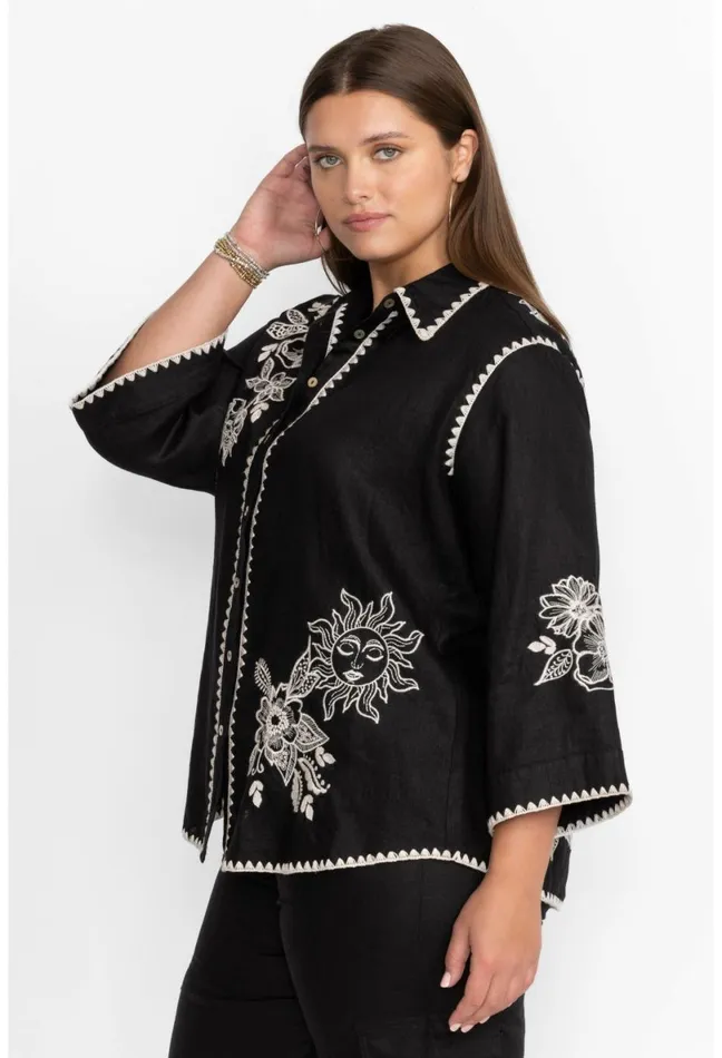 Women Johnny Was Tops Addison Kimono Sleeve Shirt Black