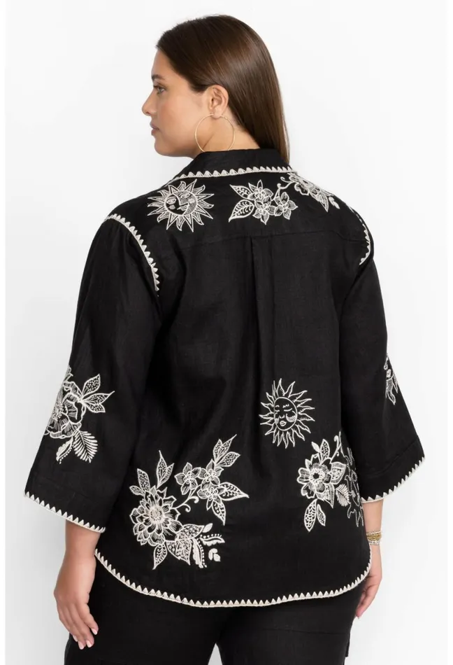 Women Johnny Was Tops Addison Kimono Sleeve Shirt Black