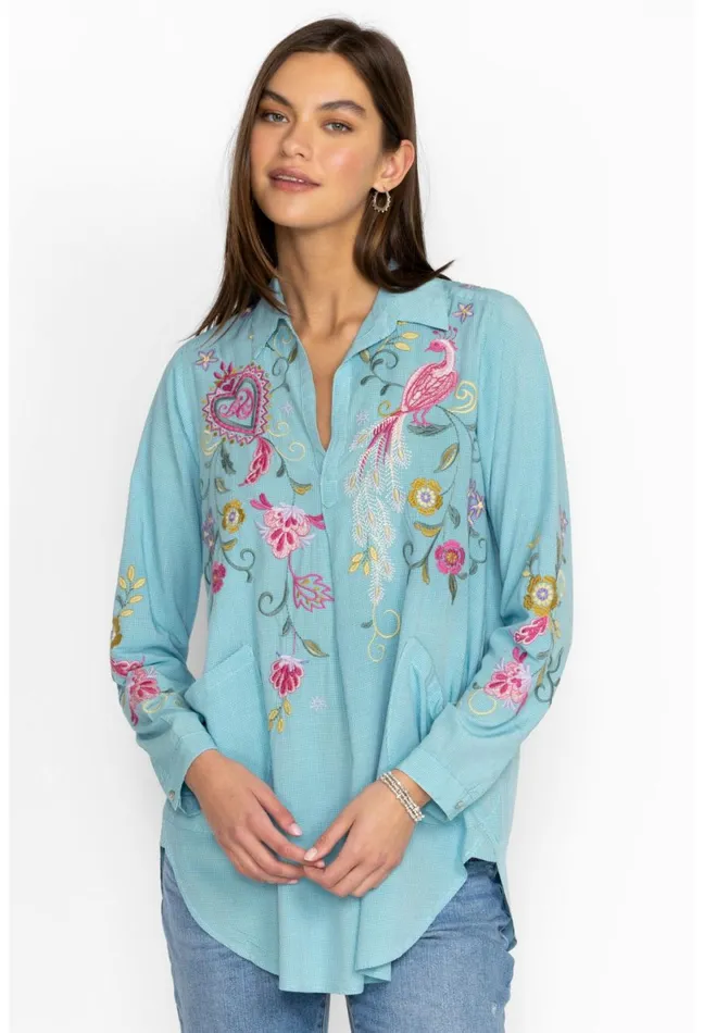 Women Johnny Was Tops Ashlee Henley Popover Tunic Plaid