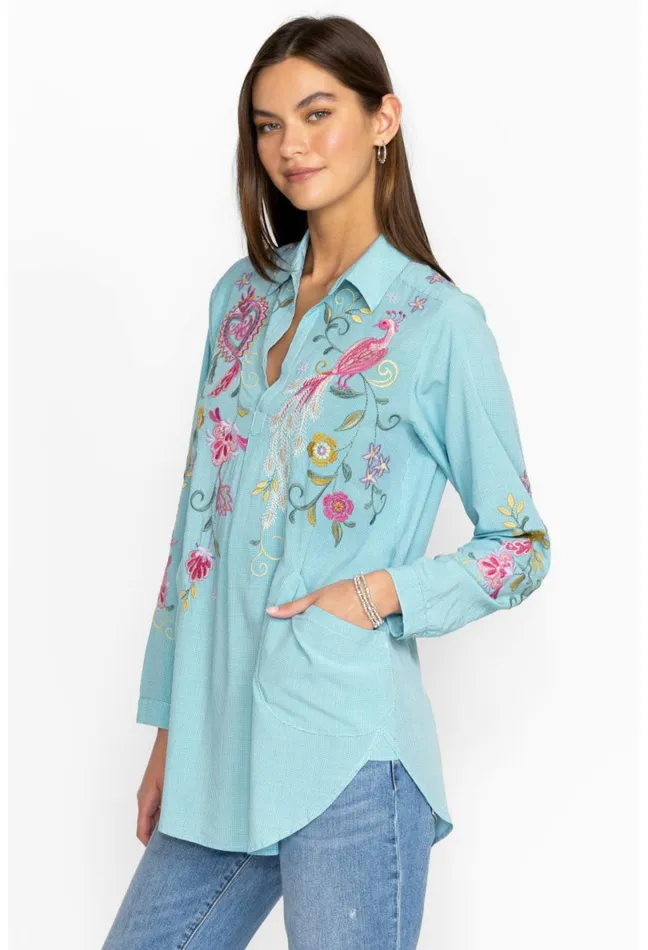 Women Johnny Was Tops Ashlee Henley Popover Tunic Plaid