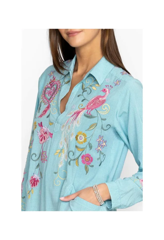 Women Johnny Was Tops Ashlee Henley Popover Tunic Plaid