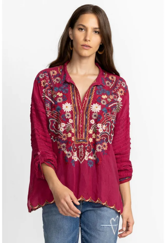 Women Johnny Was Tops Aubrette Blouse Rumba Red