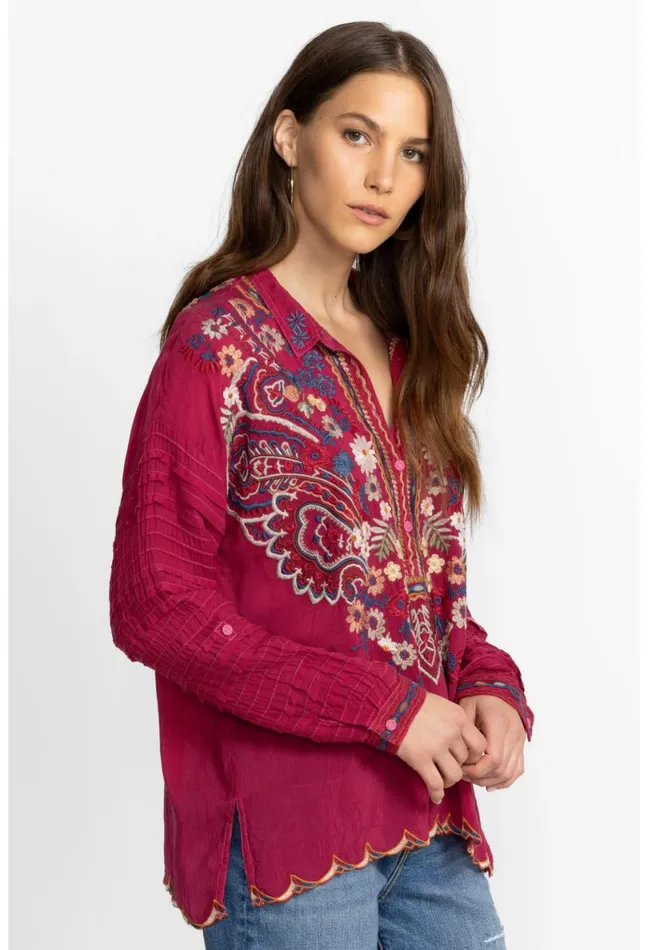 Women Johnny Was Tops Aubrette Blouse Rumba Red