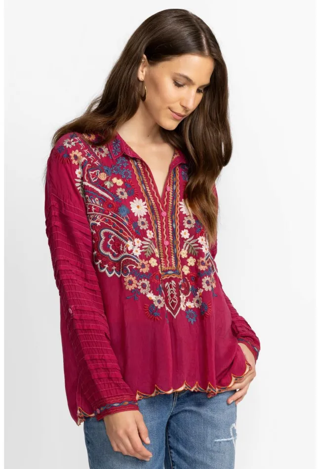 Women Johnny Was Tops Aubrette Blouse Rumba Red