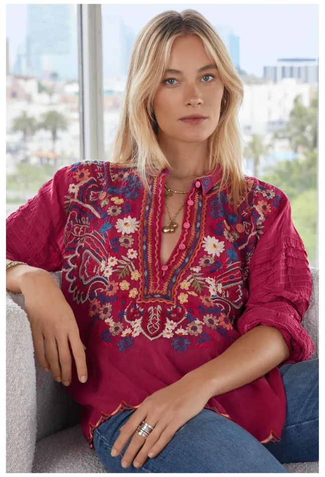 Women Johnny Was Tops Aubrette Blouse Rumba Red