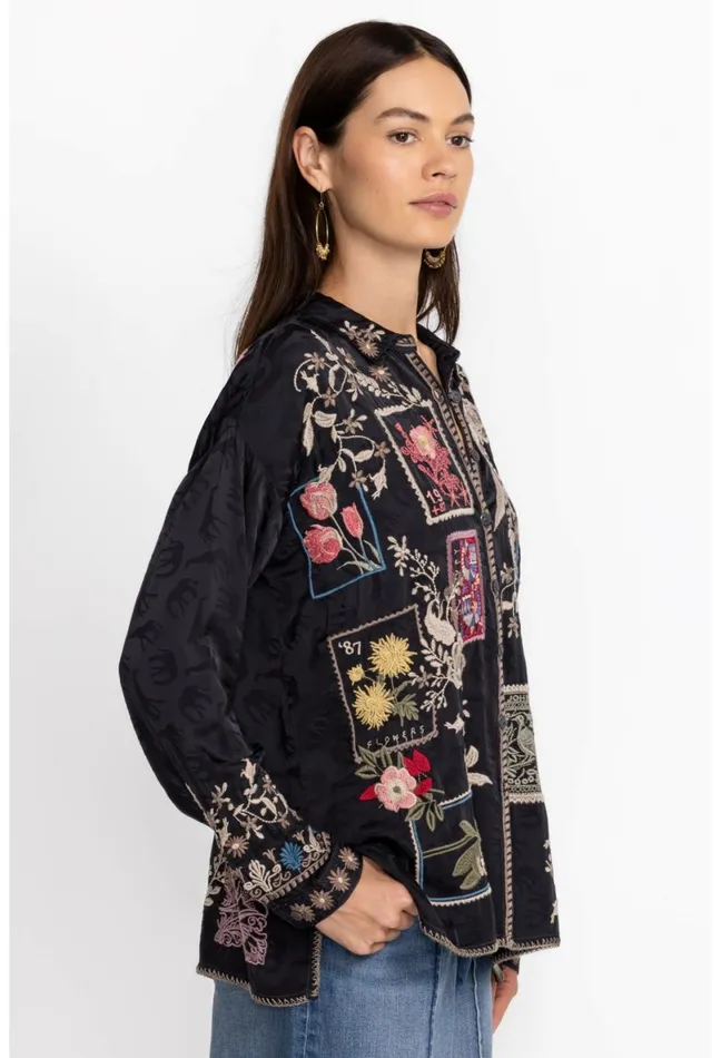 Women Johnny Was Tops Briony Blouse Sanded Black