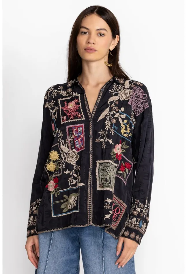 Women Johnny Was Tops Briony Blouse Sanded Black