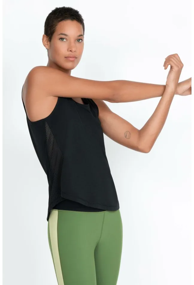 Women Johnny Was Tops Effect Mesh Contrast Tank Jet Black