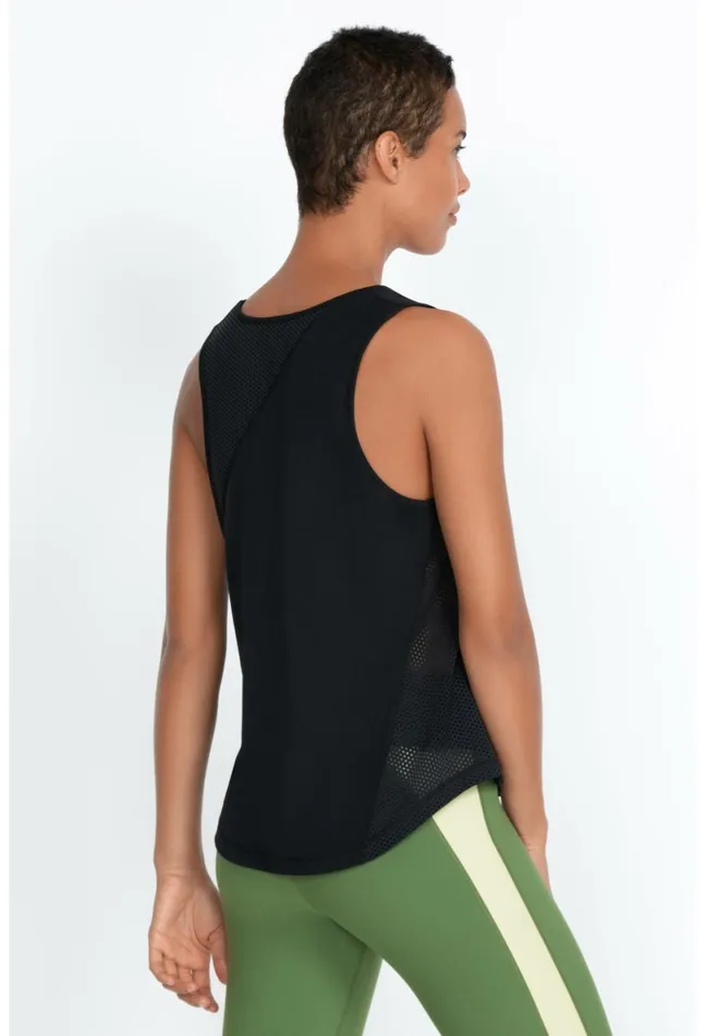 Women Johnny Was Tops Effect Mesh Contrast Tank Jet Black