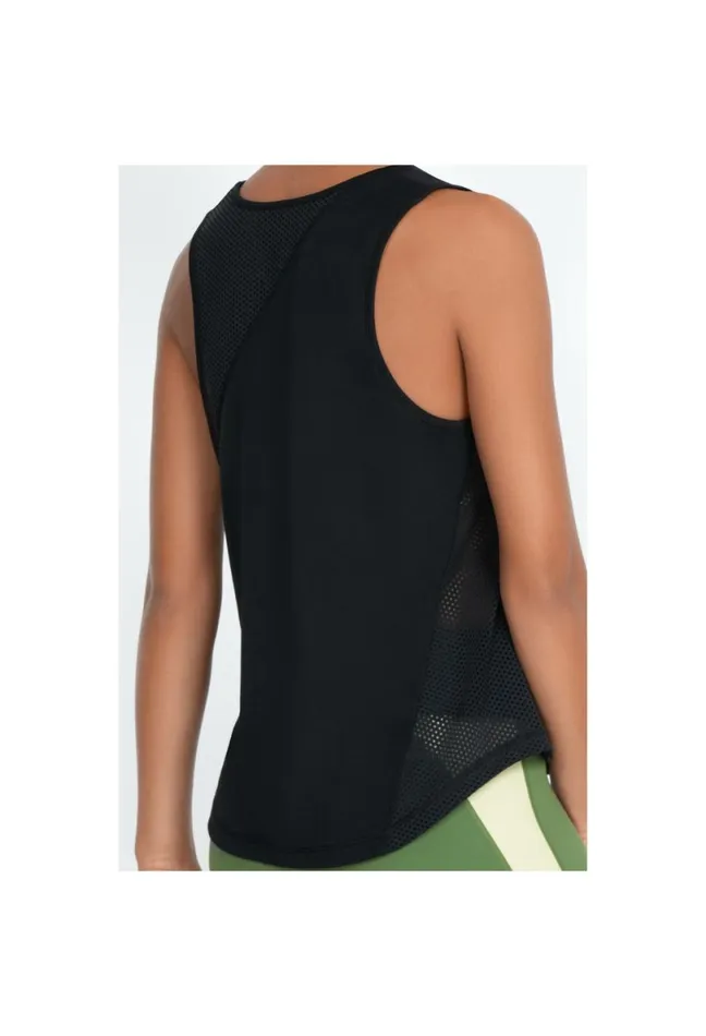 Women Johnny Was Tops Effect Mesh Contrast Tank Jet Black