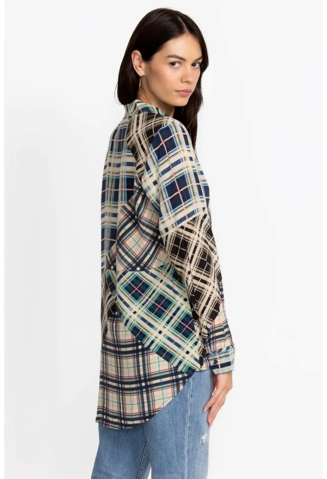 Women Johnny Was Tops Idora Patchwork Button Down Shirt Multi