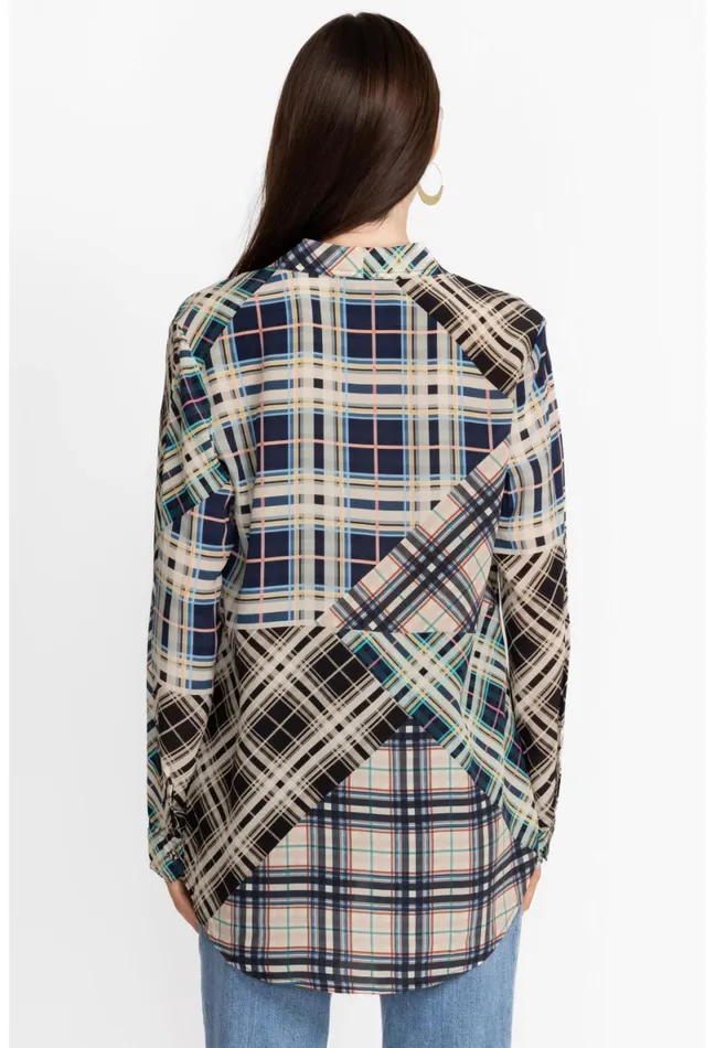 Women Johnny Was Tops Idora Patchwork Button Down Shirt Multi