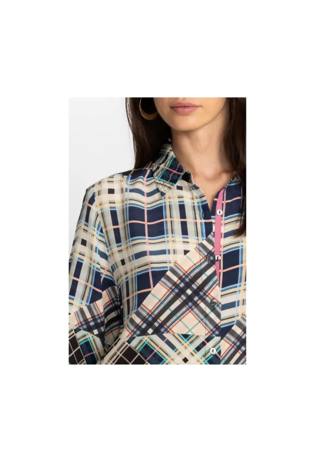 Women Johnny Was Tops Idora Patchwork Button Down Shirt Multi