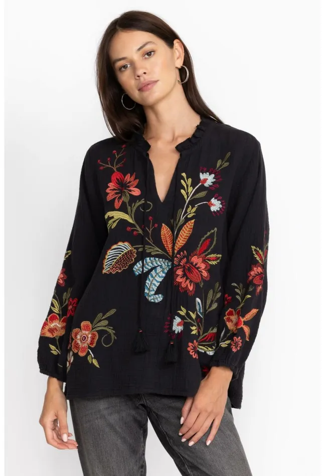 Women Johnny Was Tops Isabella Field Blouse Black