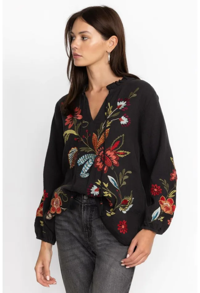 Women Johnny Was Tops Isabella Field Blouse Black