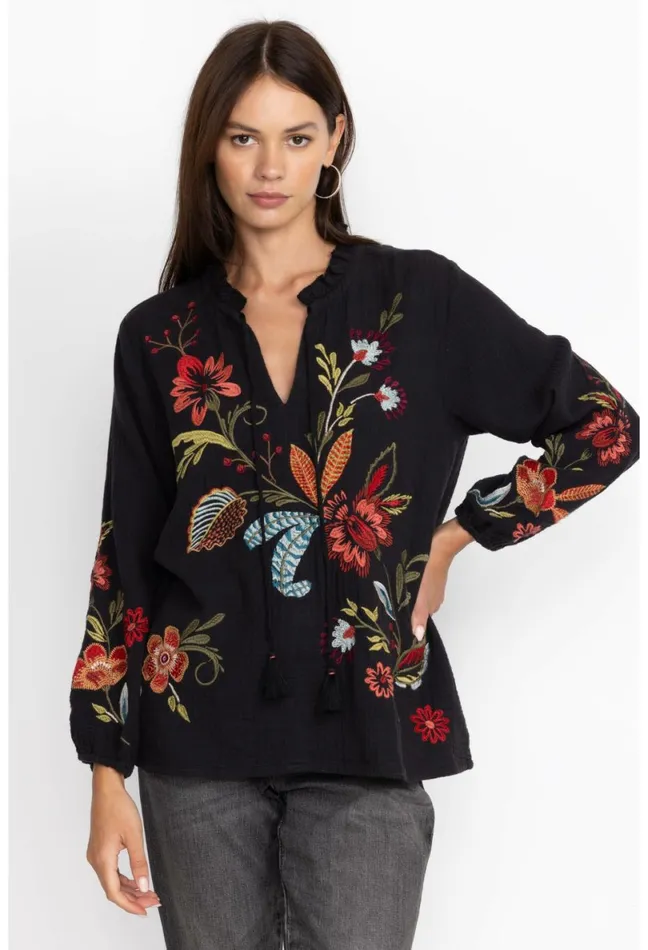 Women Johnny Was Tops Isabella Field Blouse Black