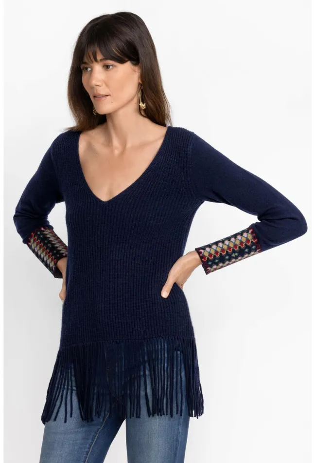 Women Johnny Was Tops Isadora Fringe Top Navy