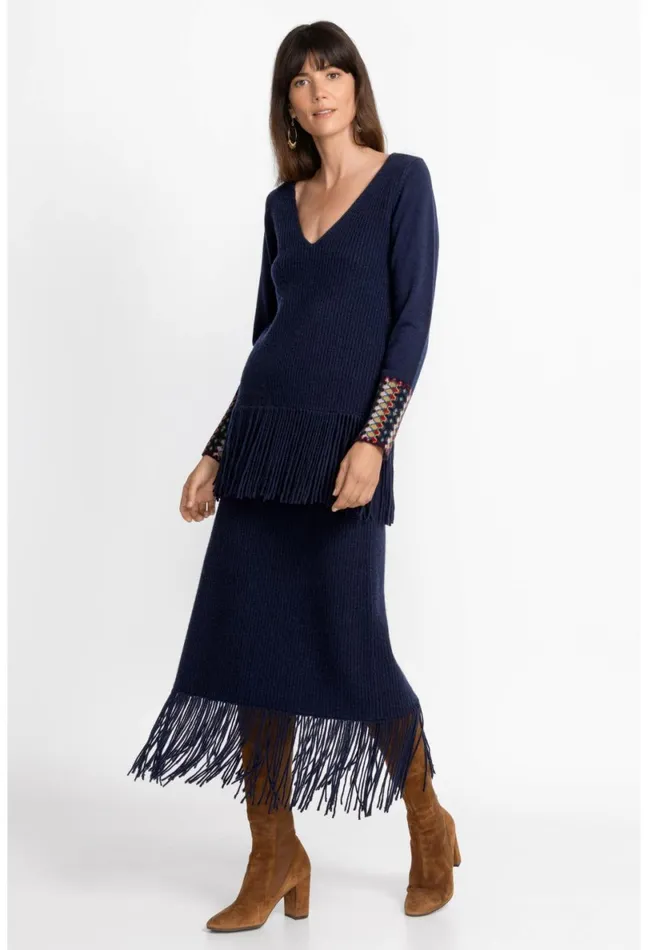 Women Johnny Was Tops Isadora Fringe Top Navy