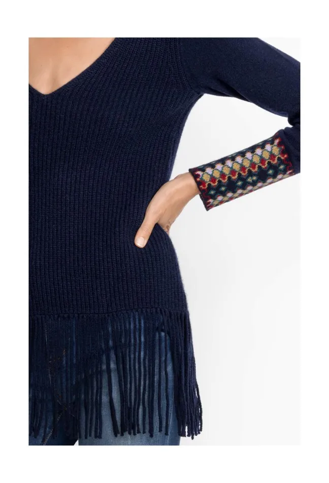 Women Johnny Was Tops Isadora Fringe Top Navy