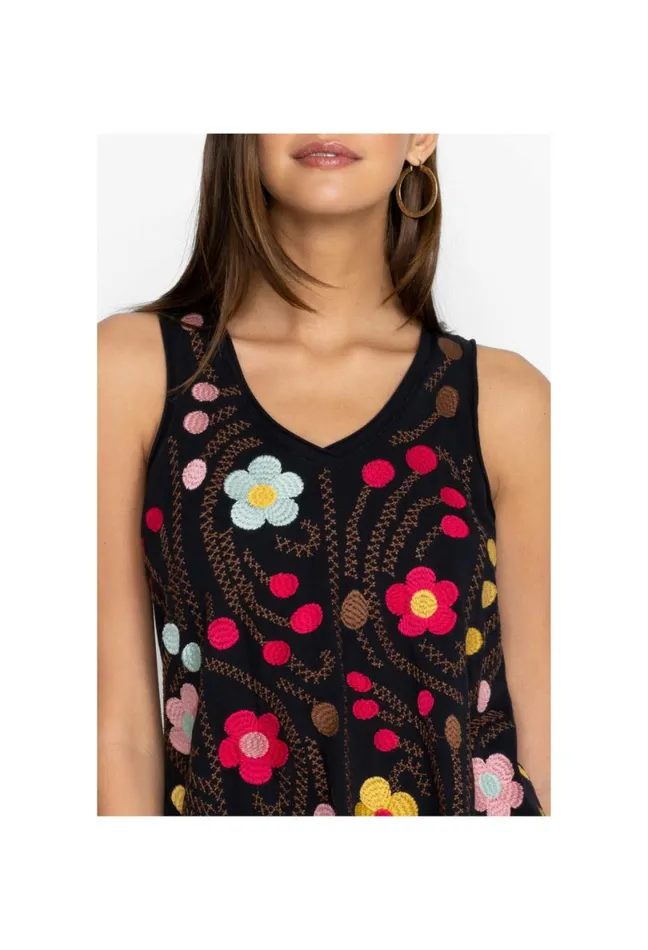 Women Johnny Was Tops Joni Raw Edge VNeck Tank Black