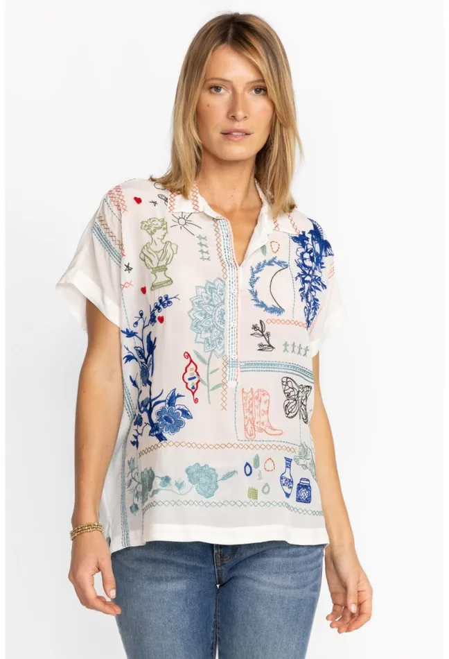 Women Johnny Was Tops Nahmad Blouse Natural