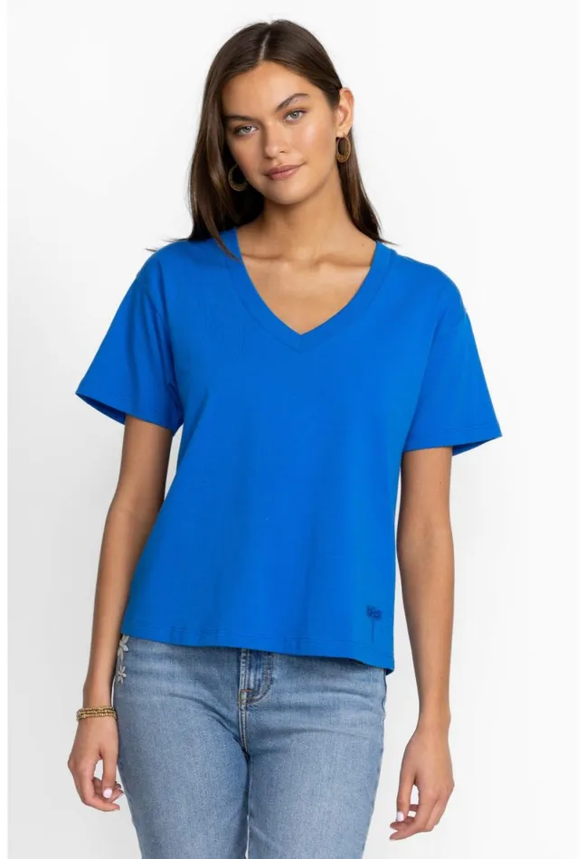 Women Johnny Was Tops Organic Cotton Drop Shoulder Tee Princess Blue Garden Vines