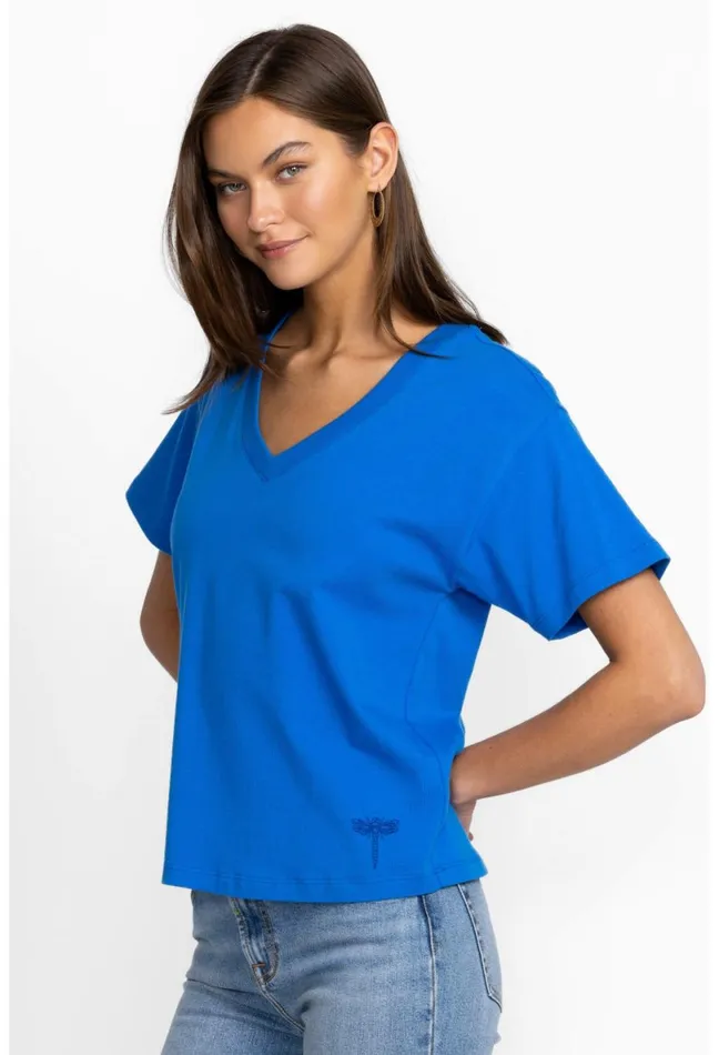 Women Johnny Was Tops Organic Cotton Drop Shoulder Tee Princess Blue Garden Vines