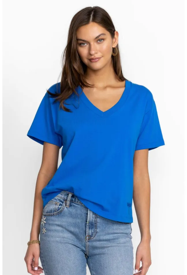 Women Johnny Was Tops Organic Cotton Drop Shoulder Tee Princess Blue Garden Vines