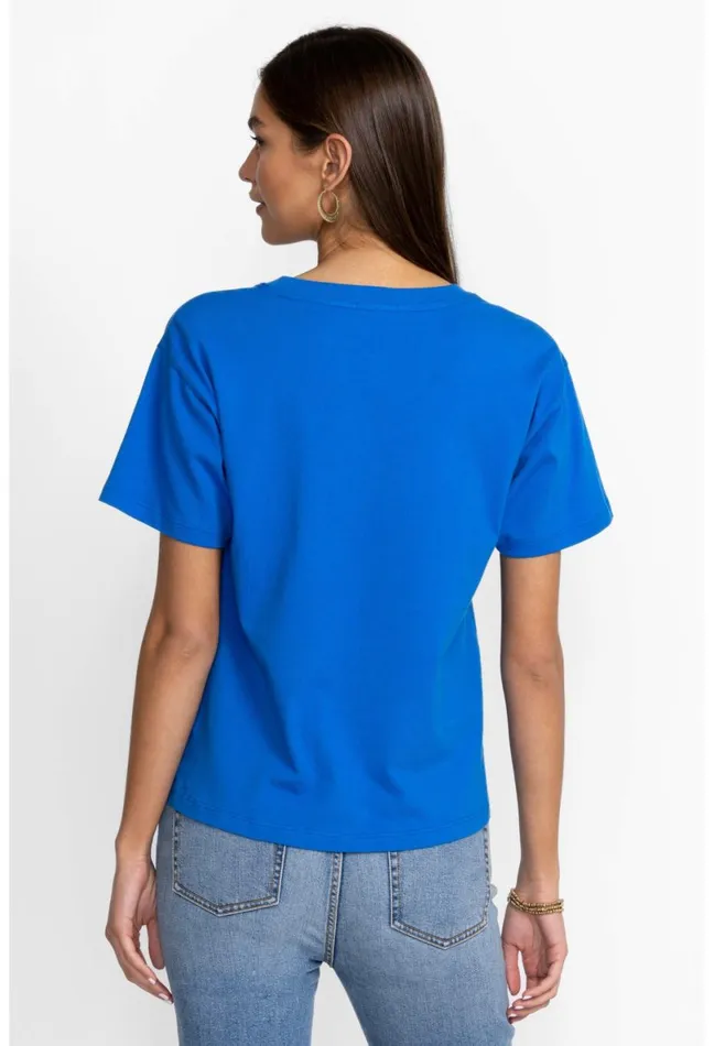 Women Johnny Was Tops Organic Cotton Drop Shoulder Tee Princess Blue Garden Vines