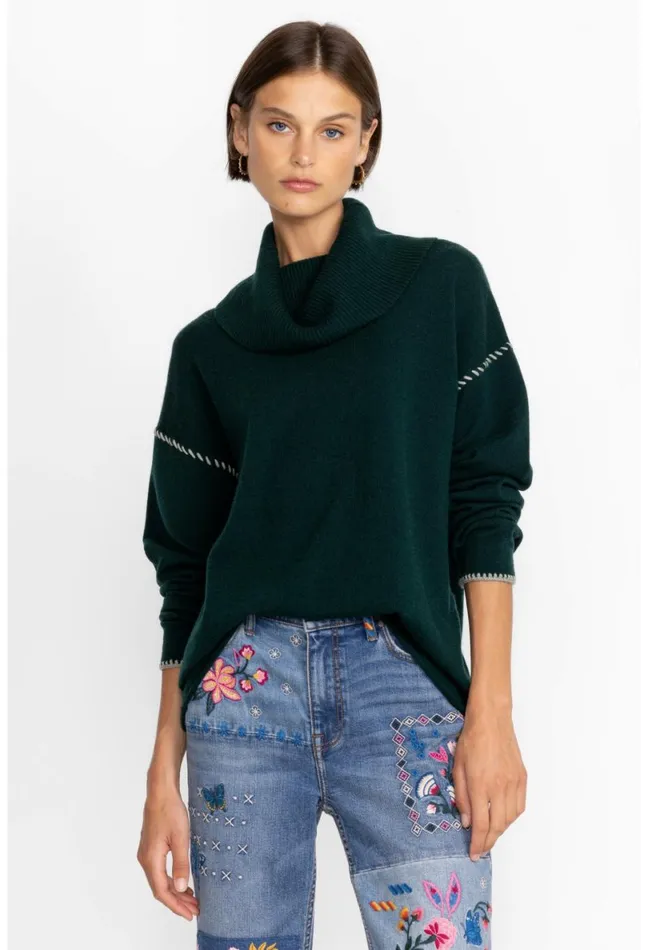 Women Johnny Was Tops Rhode Cowl Neck Sweater Emerald