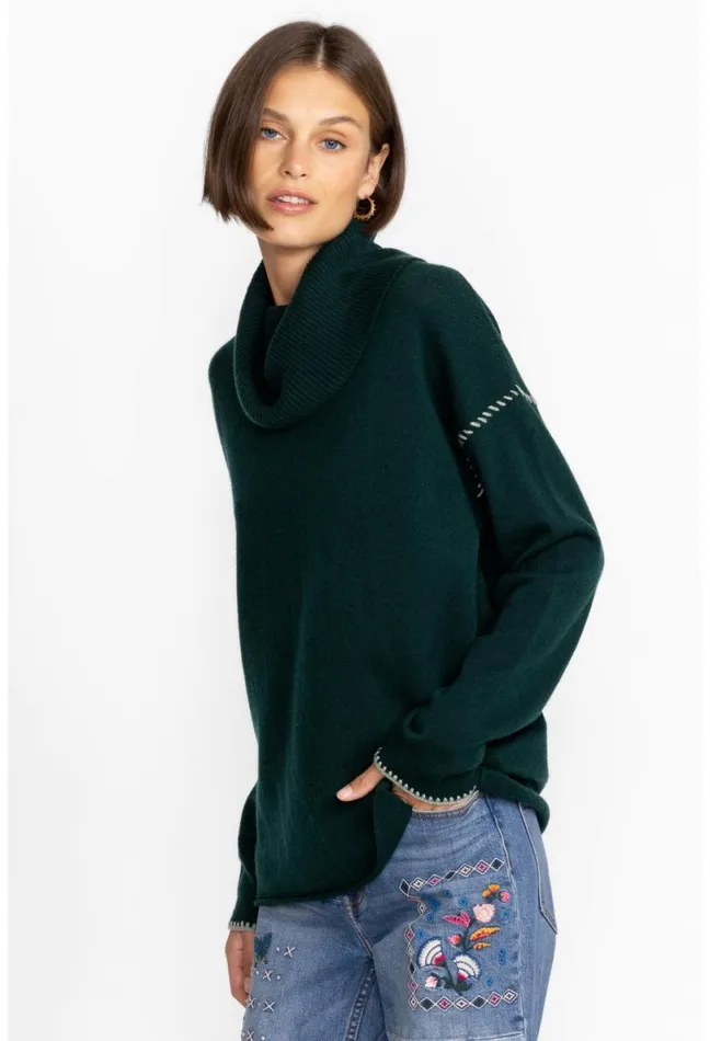 Women Johnny Was Tops Rhode Cowl Neck Sweater Emerald