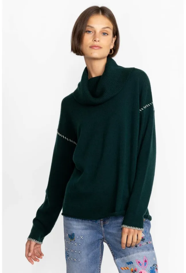 Women Johnny Was Tops Rhode Cowl Neck Sweater Emerald
