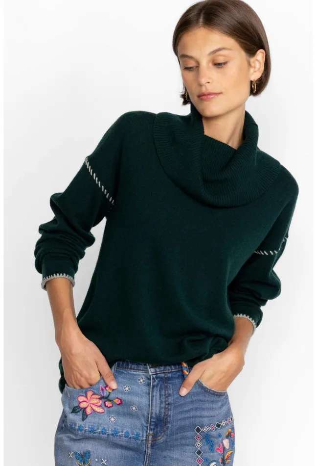 Women Johnny Was Tops Rhode Cowl Neck Sweater Emerald